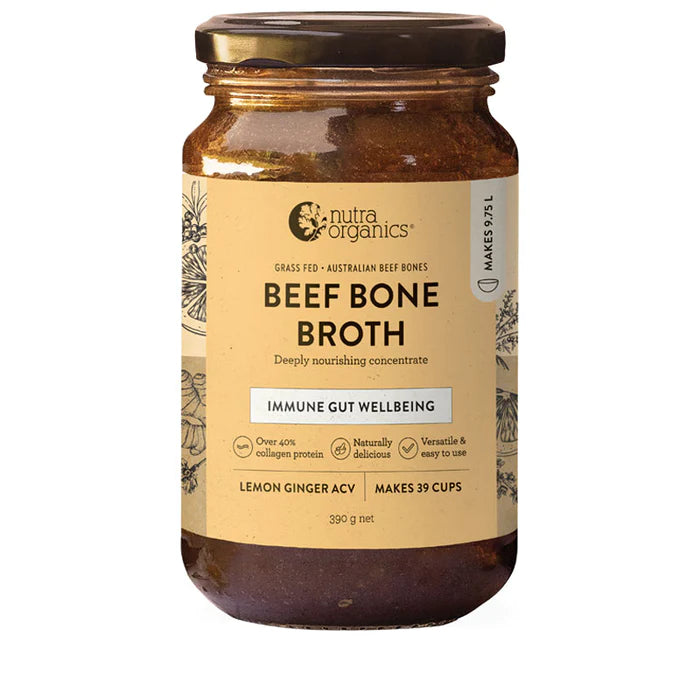Nutra Organics Beef Bone Broth Concentrate Lemon Ginger 390g