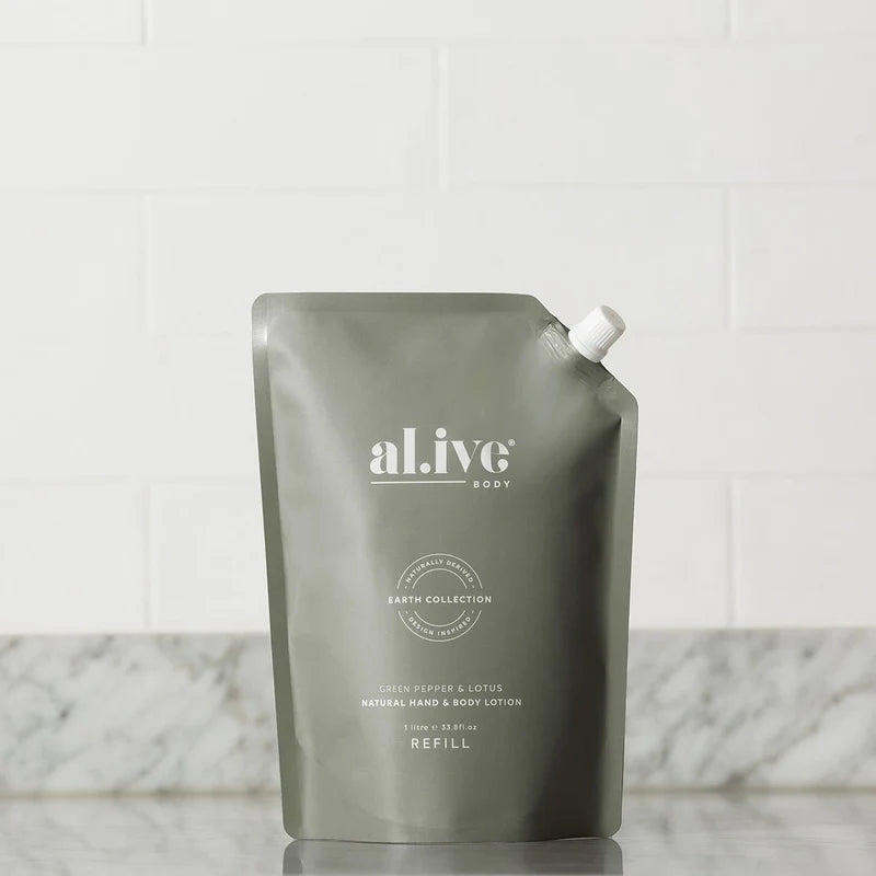 Alive Body Hand &amp; Body Lotion Refill Pouch - Green Pepper &amp; Lotus 1L