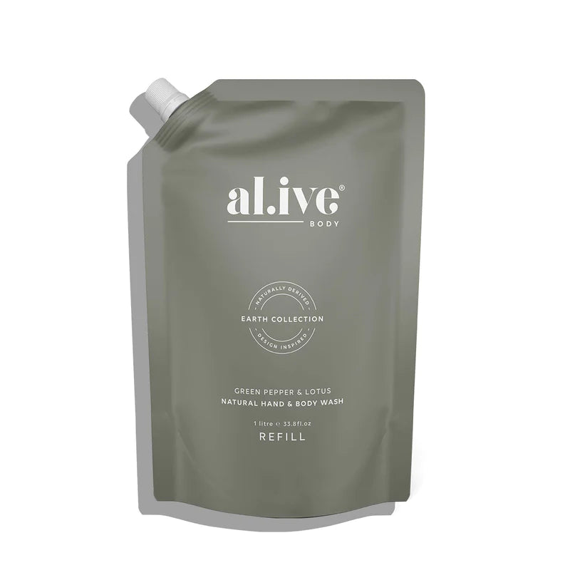 Alive Body Hand &amp; Body Wash Refill Pouch - Green Pepper &amp; Lotus 1L