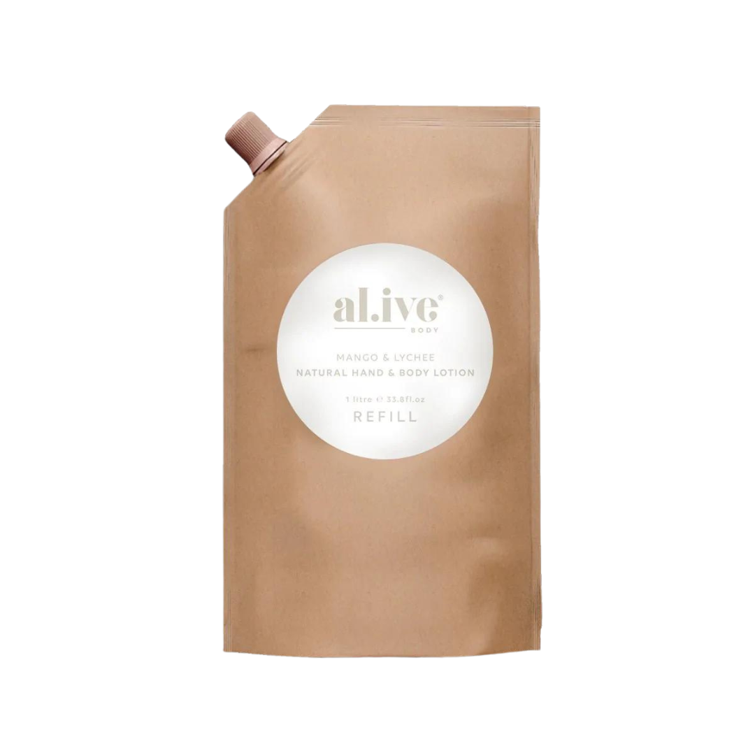 Alive Body Hand & Body Lotion Refill Pouch - Mango & Lychee 1L