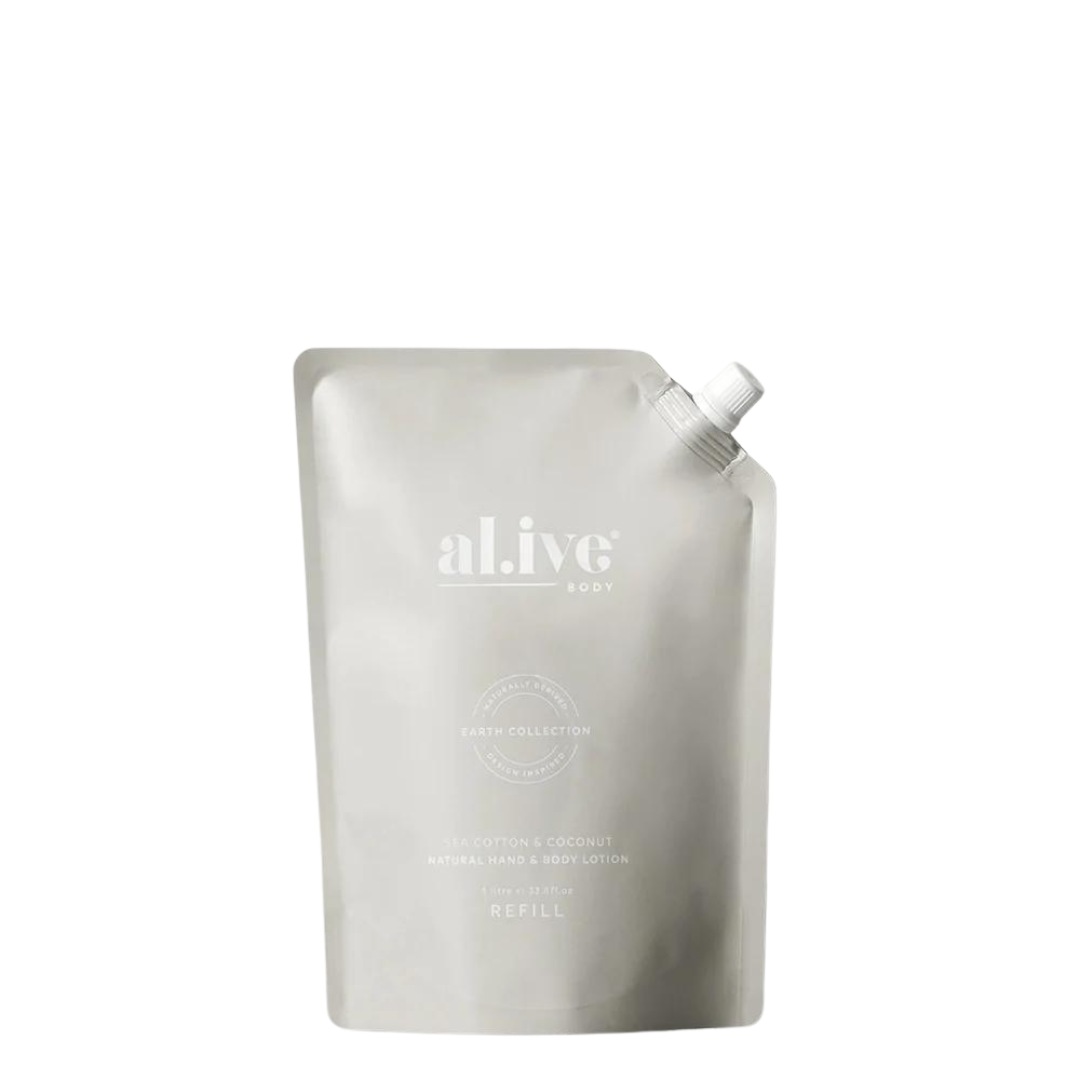 Alive Body Hand & Body Lotion Refill Pouch - Sea Cotton & Coconut 1L