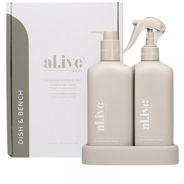 Alive Body Dishwashing Liquid & Bench Spray Kitchen Duo + Tray