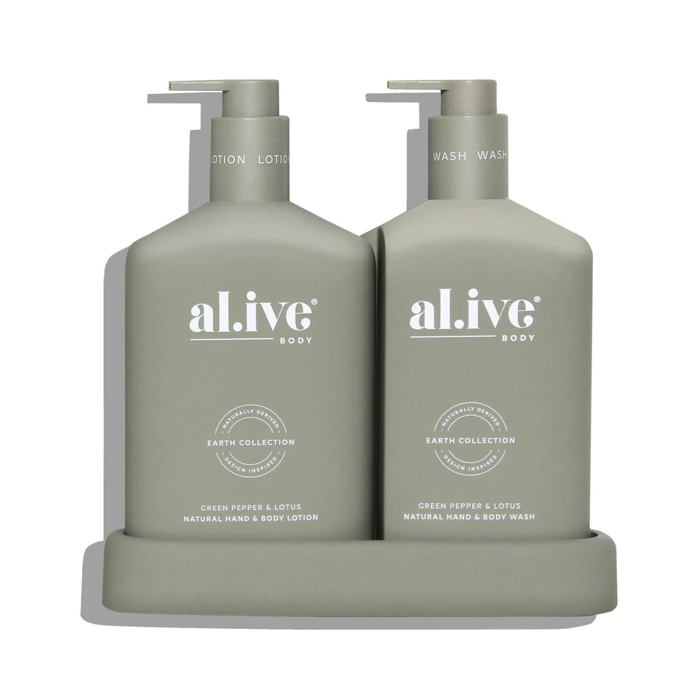 Alive Body Wash & Lotion Duo + Tray - Green Pepper & Lotus
